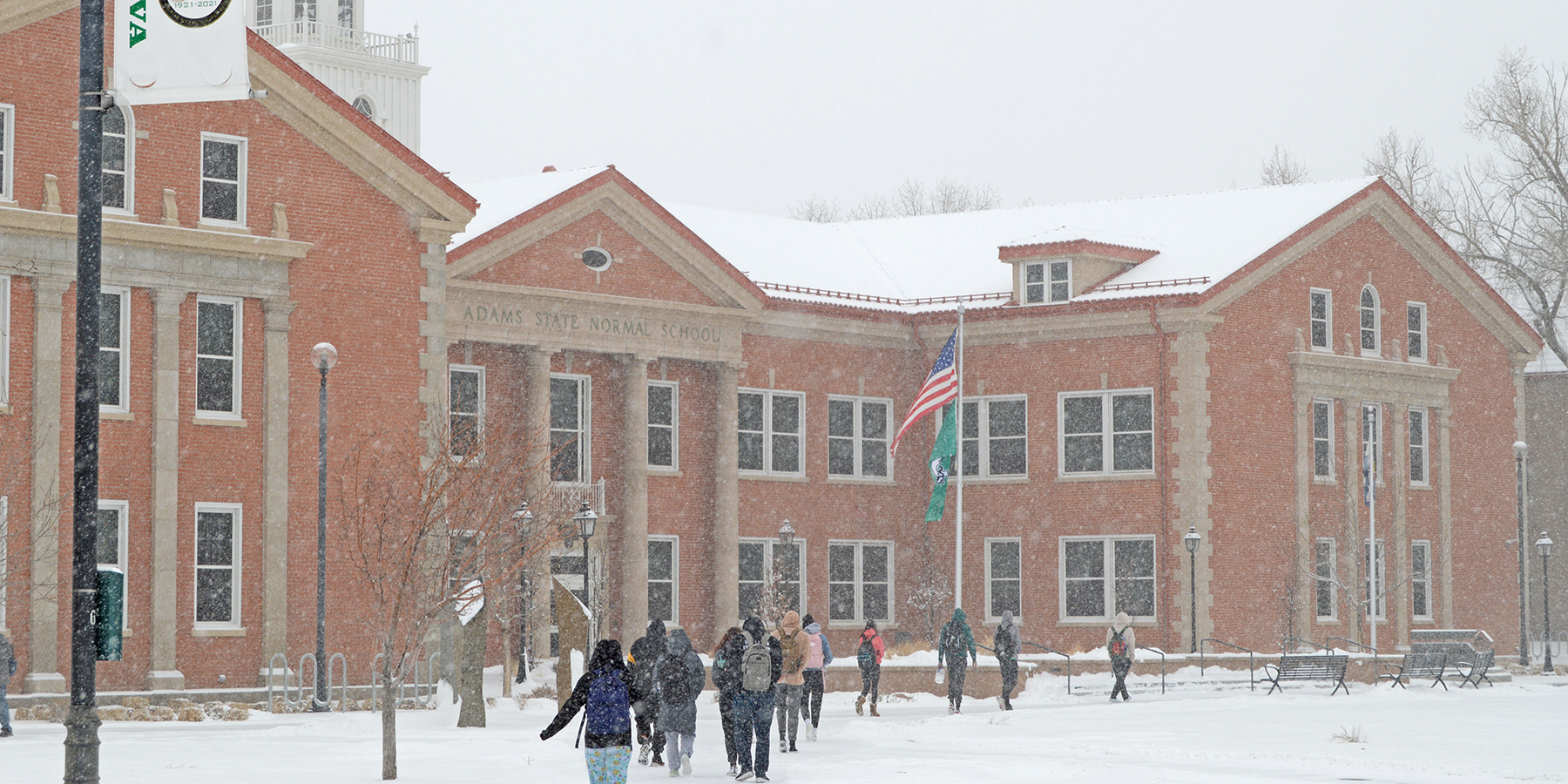 campus in the snow