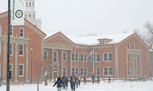 campus in the snow